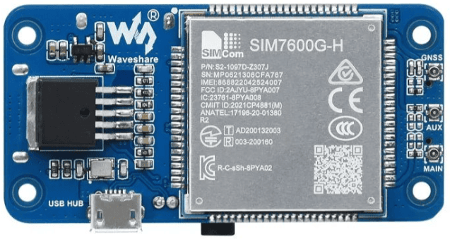Sim7600a SIM7600A-H 4G HAT for Raspberry Pi – LTE Cat‑4 & GNSS USB/SPI/GPIO Module